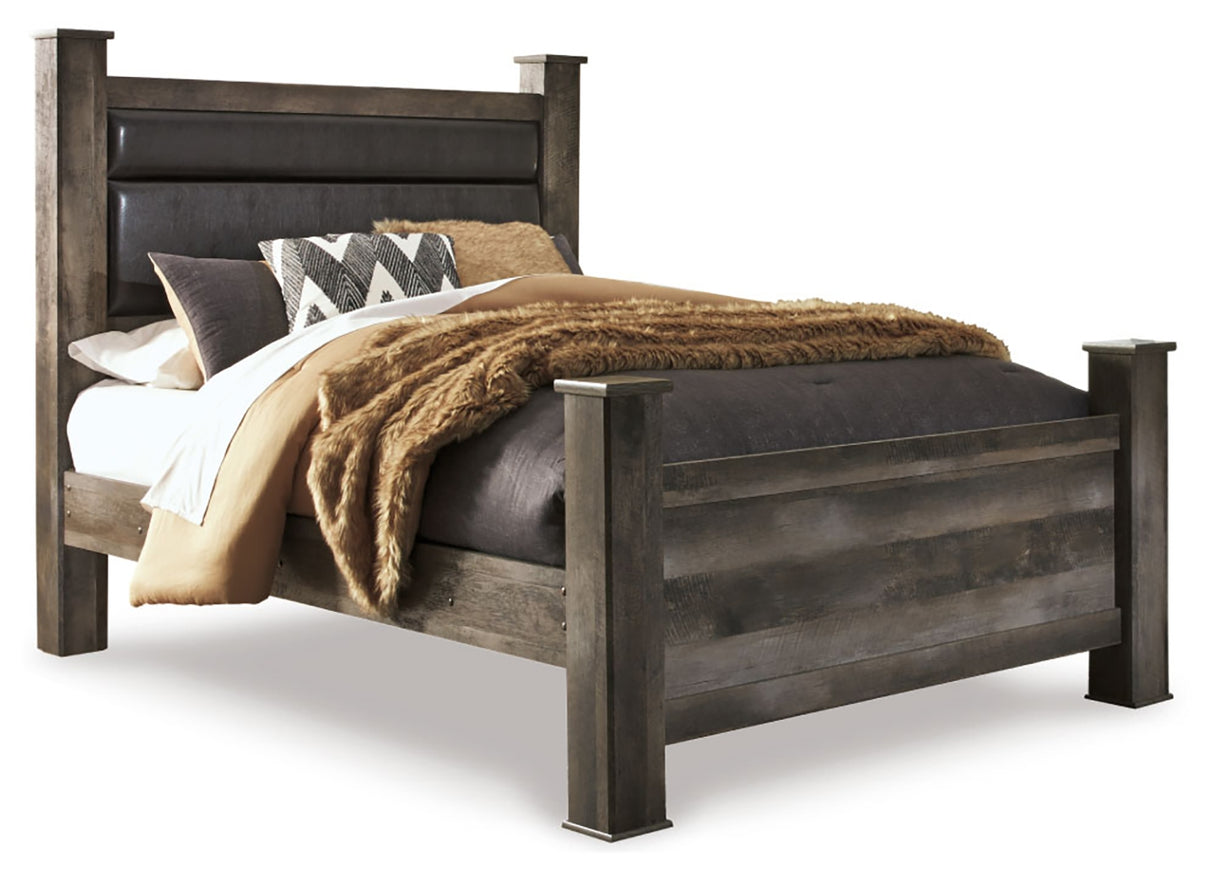 Wynnlow Queen Upholstered Poster Bed, Dresser and Mirror