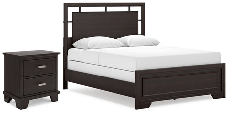 Furniture City Houma - Ashley Furniture - Covetown Queen Panel Bed and Nightstand - Queen Panel Bed and Nightstand / Dark Brown - B441B17