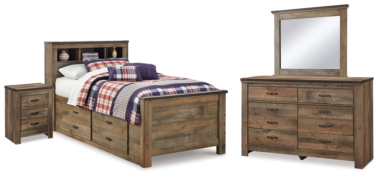 Furniture City Houma - Ashley Furniture - Trinell Twin Bookcase Storage Bed, Dresser, Mirror and Nightstand - Twin Bookcase Storage Bed, Dresser, Mirror and Nightstand - B446B98