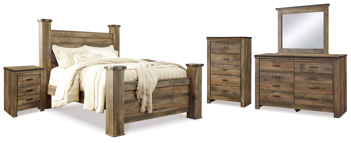 Furniture City Houma - Ashley Furniture - Trinell Queen Poster Bed - Queen Poster Bed, Dresser, Mirror, Chest and 2 Nightstands / Brown - B446B80
