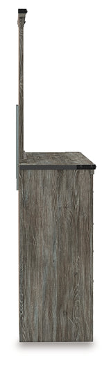 Frandern Full Bookcase Panel Bed with Storage, Dresser, Mirror and Chest