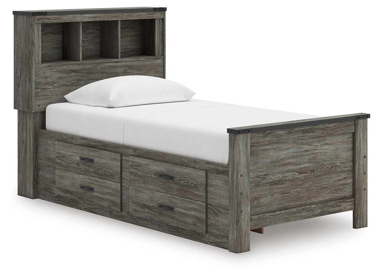 Frandern Twin Bookcase Bed with Storage, Dresser and Mirror