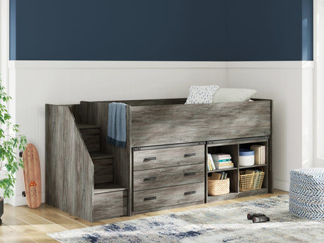 Furniture City Houma - Ashley Furniture - Frandern Twin Loft  Bed with Bookcase and Drawer Storage - Twin Loft  Bed with Bookcase and Drawer Storage / Gray - B4480B16