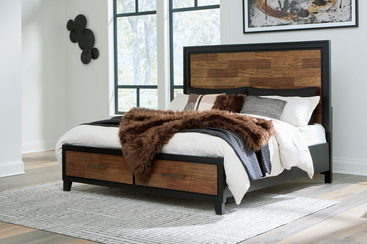 Furniture City Houma - Ashley Furniture - Kraeburn Bedroom - King Panel Storage Bed / Brown/Black - B496B12