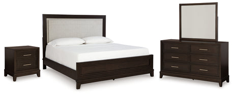 Furniture City Houma - Ashley Furniture - Neymorton King Panel Bed, Dresser, Mirror and Nightstand - King Panel Bed, Dresser, Mirror and Nightstand / Dark Grayish Brown - B618B11