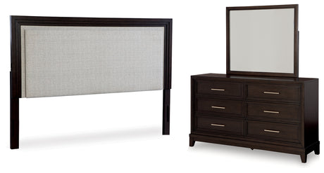 Furniture City Houma - Ashley Furniture - Neymorton Queen Upholstered Panel Headboard, Dresser and Mirror - Queen Upholstered Panel Headboard, Dresser and Mirror - B618B6
