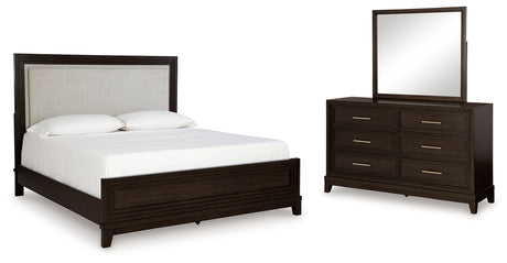 Furniture City Houma - Ashley Furniture - Neymorton California King Upholstered Panel Bed, Dresser and Mirror - California King Upholstered Panel Bed, Dresser and Mirror - B618B9
