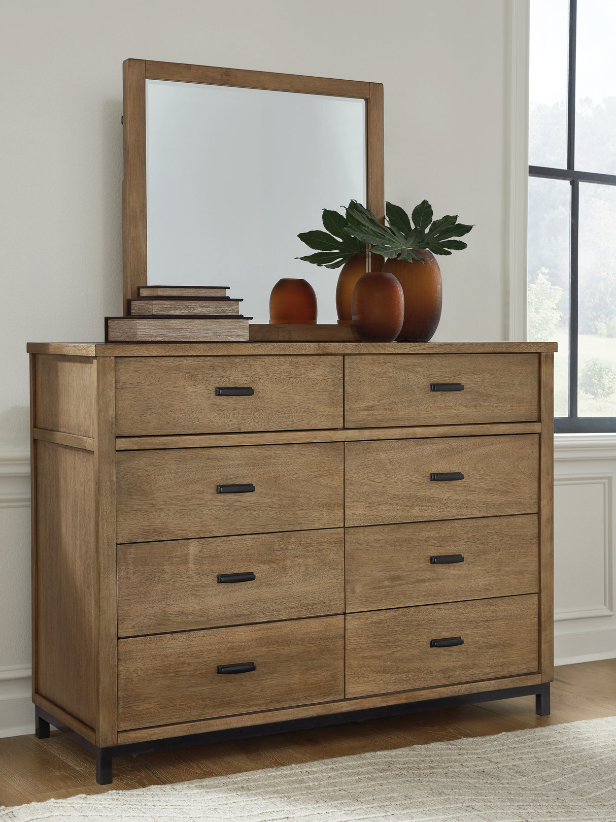 Furniture City Houma - Ashley Furniture - Tomtyn Bedroom - Dresser and Mirror / Light Brown - B622B1