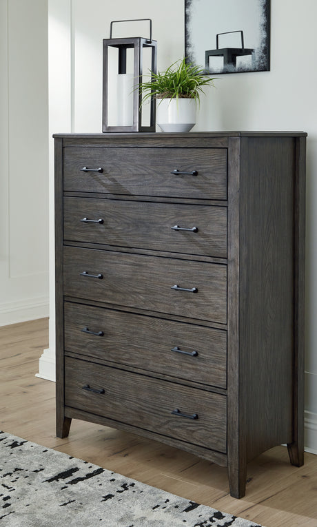 Furniture City Houma - Ashley Furniture - Montillan Chest of Drawers - Five Drawer Chest / Grayish Brown - B651-46