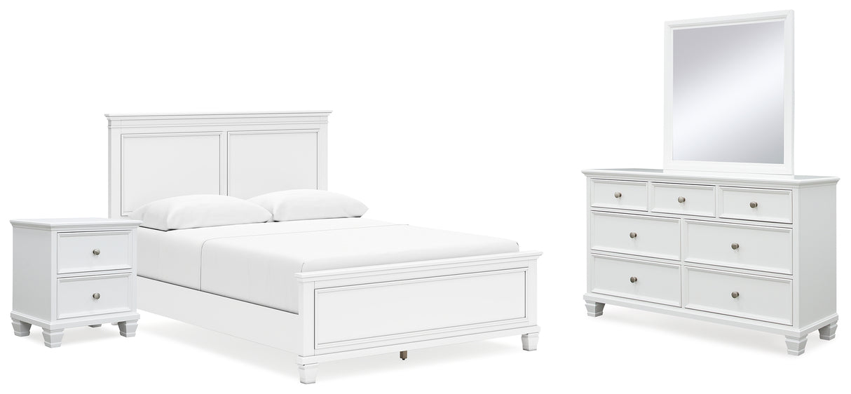 Furniture City Houma - Ashley Furniture - Fortman Queen Panel Bed - Queen Panel Bed, Dresser, Mirror and Nightstand / White - B680B12