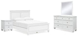 Furniture City Houma - Ashley Furniture - Fortman Queen Panel Bed - Queen Panel Bed, Dresser, Mirror and Nightstand / White - B680B12
