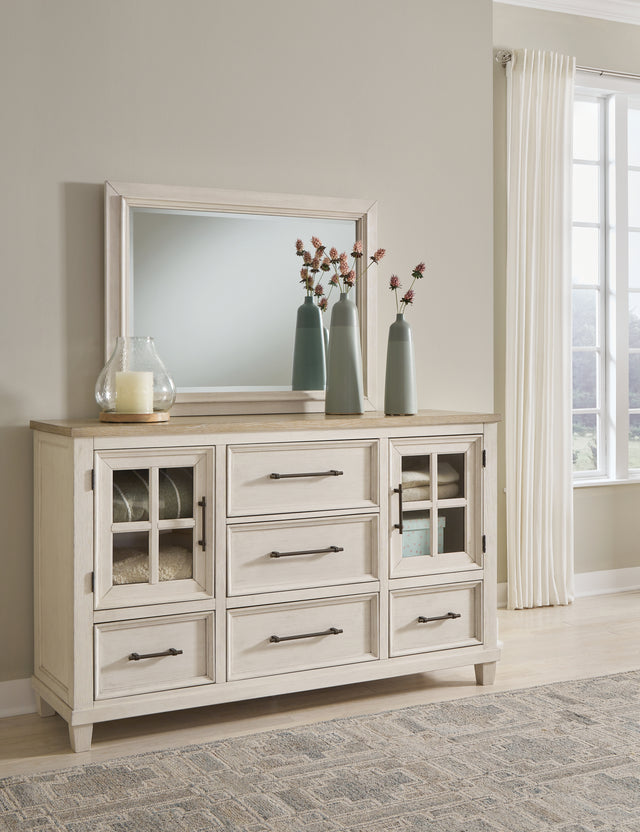 Furniture City Houma - Ashley Furniture - Shaybrock Dresser and Mirror - Dresser and Mirror / Antique White/Brown - B683B1