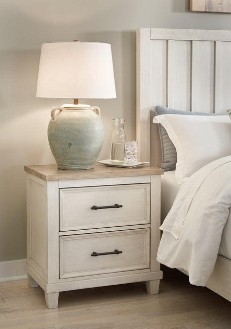Furniture City Houma - Ashley Furniture - Shaybrock Nightstand - Two Drawer Night Stand / Antique White/Brown - B683-92