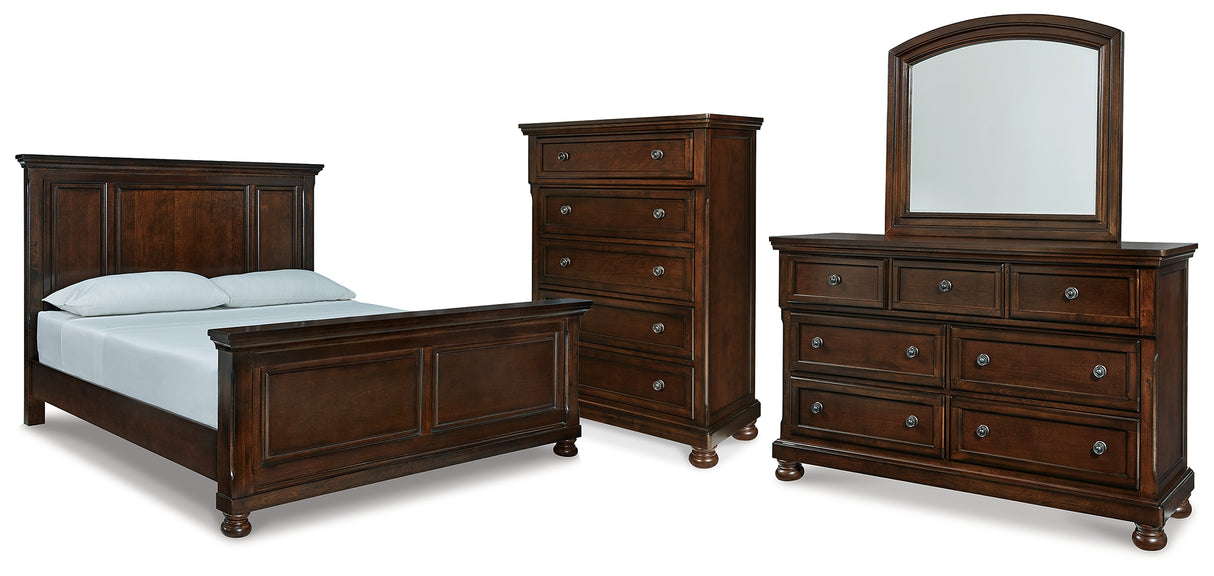 Furniture City Houma - Ashley Furniture - Porter California King Panel Bed - California King Panel Bed, Dresser, Mirror and Chest / Rustic Brown - B697B40
