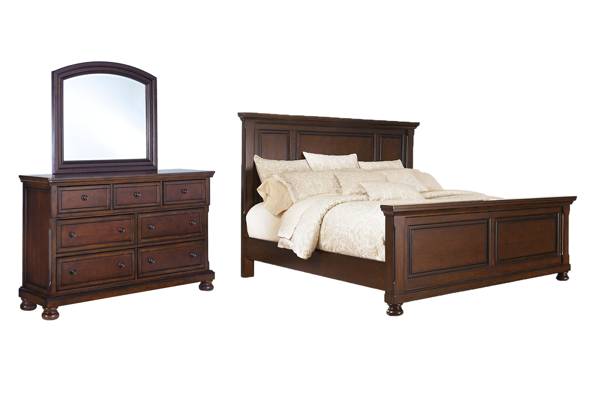 Furniture City Houma - Ashley Furniture - Porter California King Panel Bed - California King Panel Bed, Dresser and Mirror / Rustic Brown - B697B35