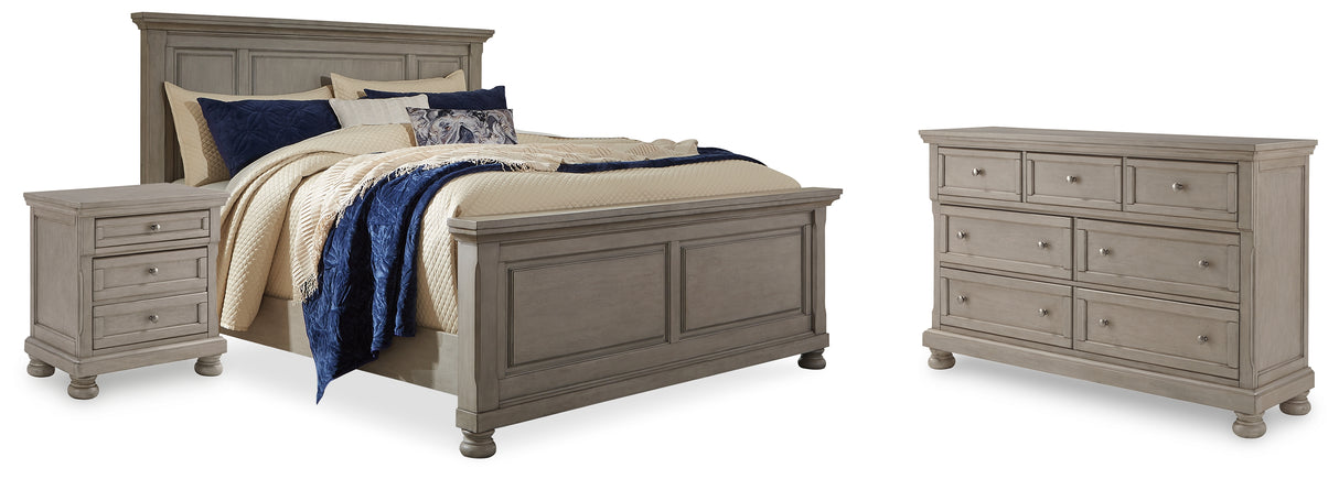 Furniture City Houma - Ashley Furniture - Lettner Queen Panel Bed - Queen Panel Bed, Dresser, and Nightstand / Light Gray - B733B42