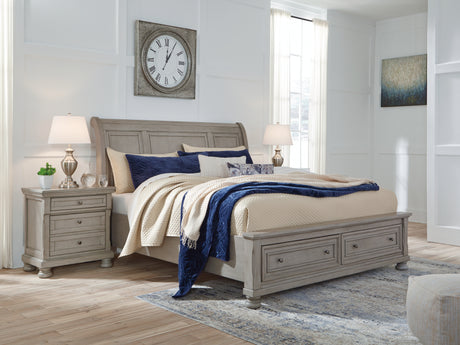 Furniture City Houma - Ashley Furniture - Lettner King Sleigh Bed with 2 Storage Drawers - King Sleigh Bed with 2 Storage Drawers / Light Gray - B733B8