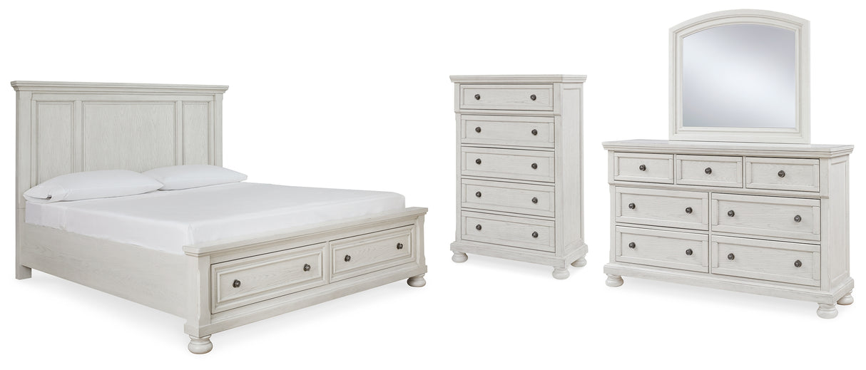 Furniture City Houma - Ashley Furniture - Robbinsdale Queen Panel Storage Bed - Queen Panel Storage Bed, Dresser, Mirror and Chest / Antique White - B742B27