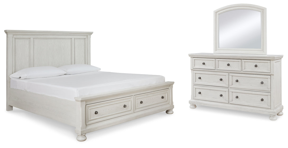 Furniture City Houma - Ashley Furniture - Robbinsdale Queen Panel Storage Bed - Queen Panel Storage Bed, Dresser and Mirror / Antique White - B742B30