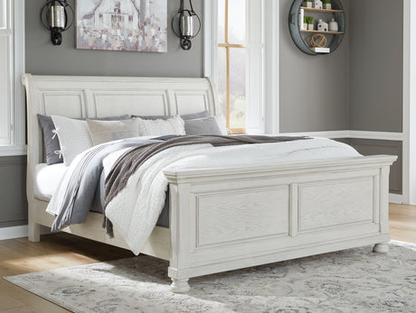 Furniture City Houma - Ashley Furniture - Robbinsdale King Sleigh Bed - King Sleigh Bed / Antique White - B742B22