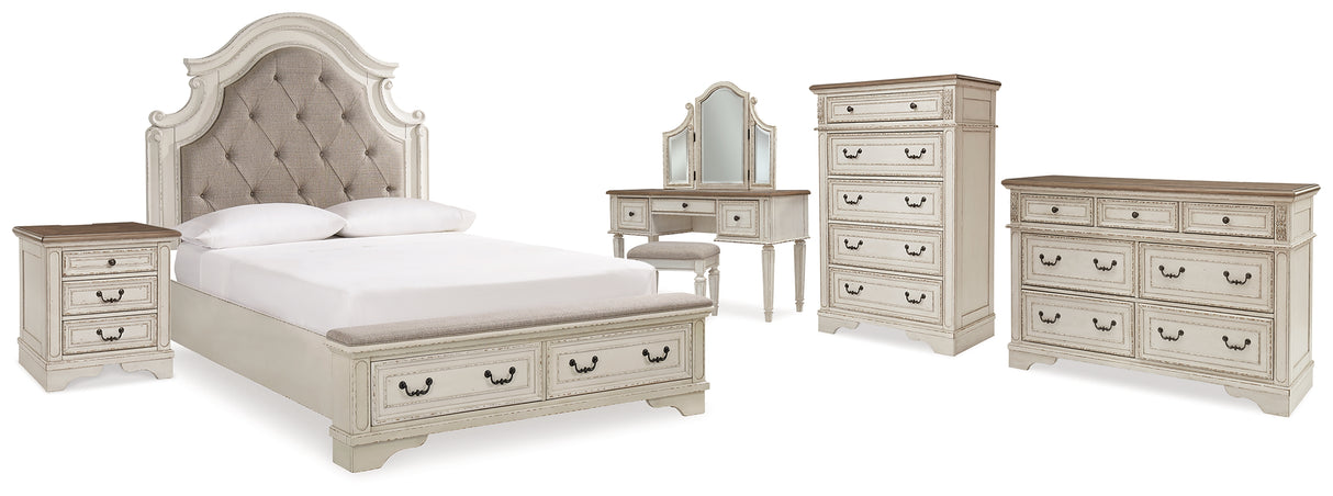 Furniture City Houma - Ashley Furniture - Realyn Queen Upholstery Panel Bed, Dresser, Chest, Nightstand, and Vanity Set - Queen Upholstery Panel Bed, Dresser, Chest, Nightstand, and Vanity Set - B743B35