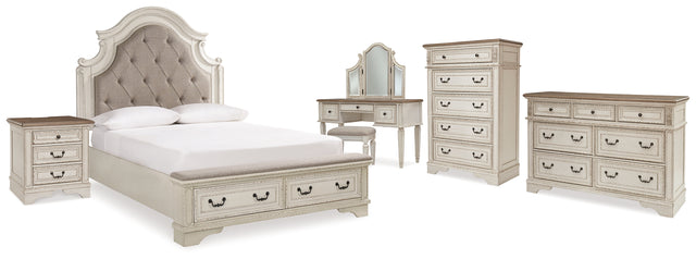 Furniture City Houma - Ashley Furniture - Realyn Queen Upholstery Panel Bed, Dresser, Chest, Nightstand, and Vanity Set - Queen Upholstery Panel Bed, Dresser, Chest, Nightstand, and Vanity Set - B743B35