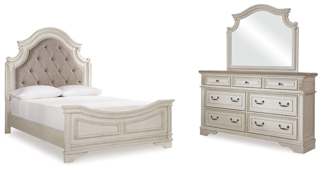 Furniture City Houma - Ashley Furniture - Realyn Queen Upholstered Panel Bed, Dresser and Mirror - Queen Upholstered Panel Bed, Dresser and Mirror / Two-tone - B743B3