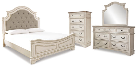 Furniture City Houma - Ashley Furniture - Realyn King Panel Upholstered Bed, Dresser, Mirror and Chest - King Panel Upholstered Bed, Dresser, Mirror and Chest - B743B68
