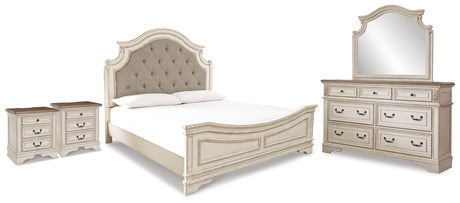 Realyn King Panel Bed, Dresser, Mirror and 2 Nightstands