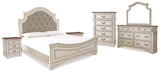 Furniture City Houma - Ashley Furniture - Realyn King Upholstered Panel Bed - King Upholstered Panel Bed, Dresser, Mirror, Chest and 2 Nightstands / Two-tone - B743B37