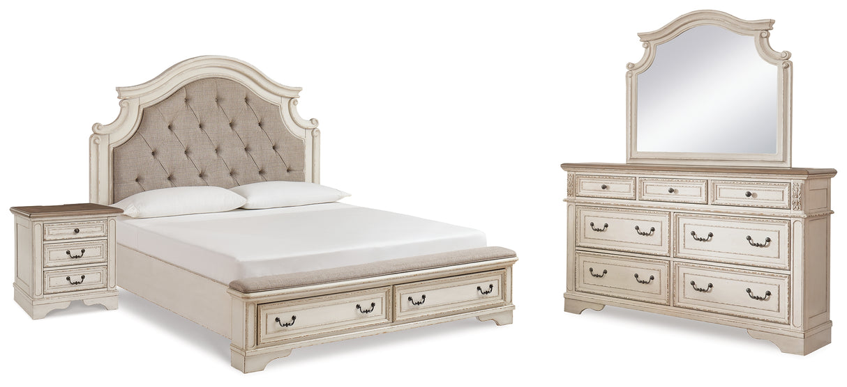 Furniture City Houma - Ashley Furniture - Realyn King Upholstered Panel Bed - King Upholstered Panel Bed, Dresser, Mirror and Nightstand / Two-tone - B743B33