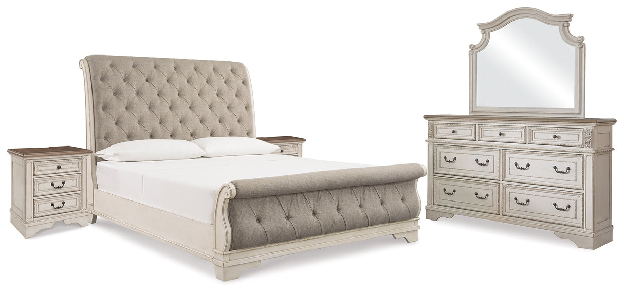 Furniture City Houma - Ashley Furniture - Realyn King Upholstered Sleigh Bed, Dresser, Mirror and 2 Nightstands - King Upholstered Sleigh Bed, Dresser, Mirror and 2 Nightstands - B743B51