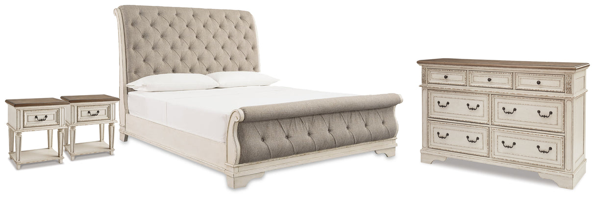 Furniture City Houma - Ashley Furniture - Realyn Queen Upholstered Sleigh Bed, Dresser and 2 Nightstands - Queen Upholstered Sleigh Bed, Dresser and 2 Nightstands / Two-tone - B743B84
