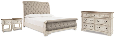 Furniture City Houma - Ashley Furniture - Realyn Queen Upholstered Sleigh Bed, Dresser and 2 Nightstands - Queen Upholstered Sleigh Bed, Dresser and 2 Nightstands / Two-tone - B743B84