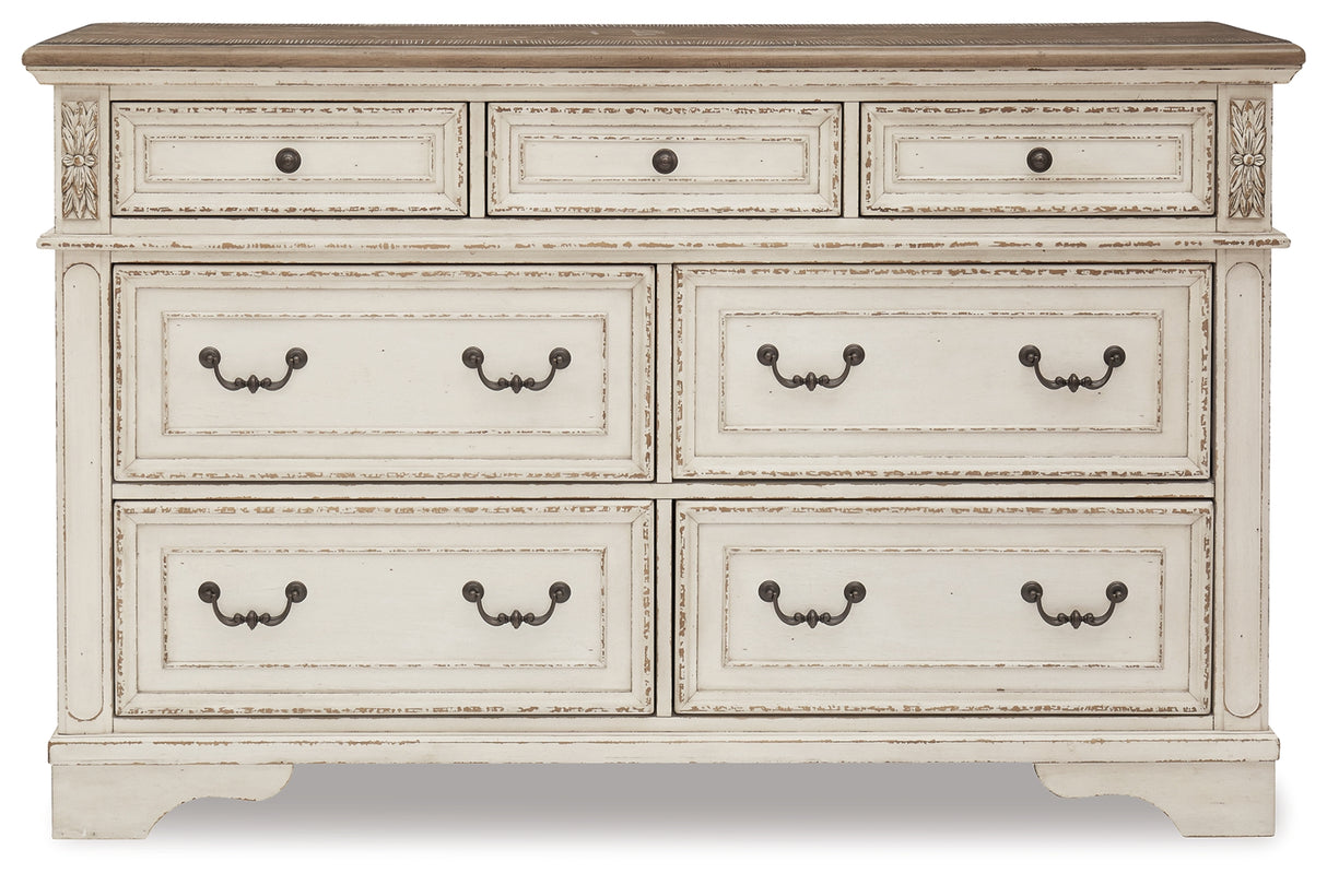Realyn Queen Upholstered Sleigh Bed, Dresser and 2 Nightstands
