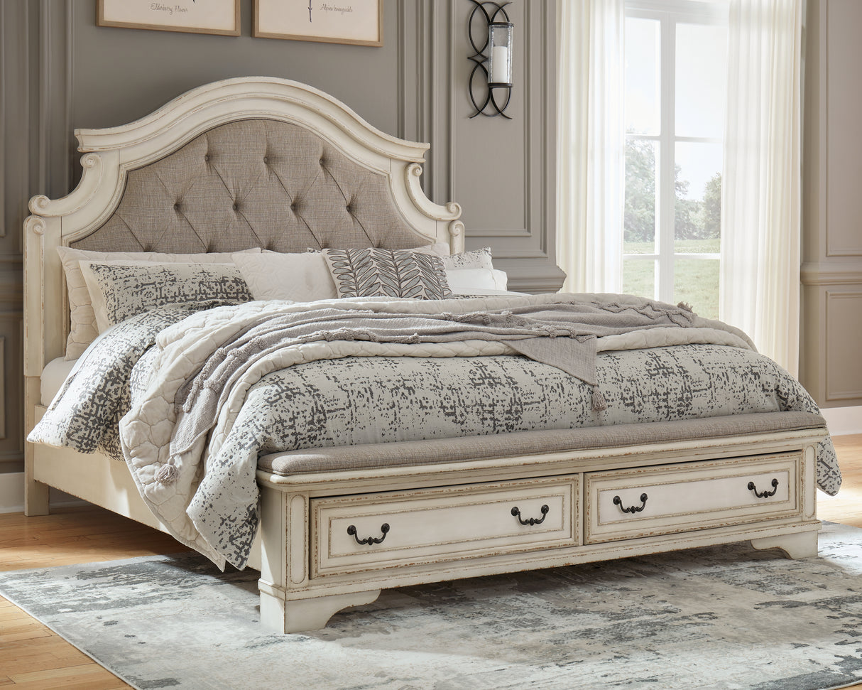 Realyn King Panel Storage Bed, Dresser, Mirror and 2 Nightstands