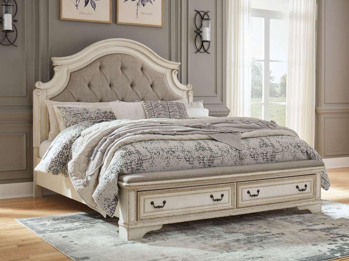 Realyn King Upholstered Panel Storage Bed and 2 Nightstands