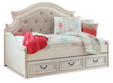 Realyn Twin Day Bed with Storage, Dresser, Mirror and Nightstand