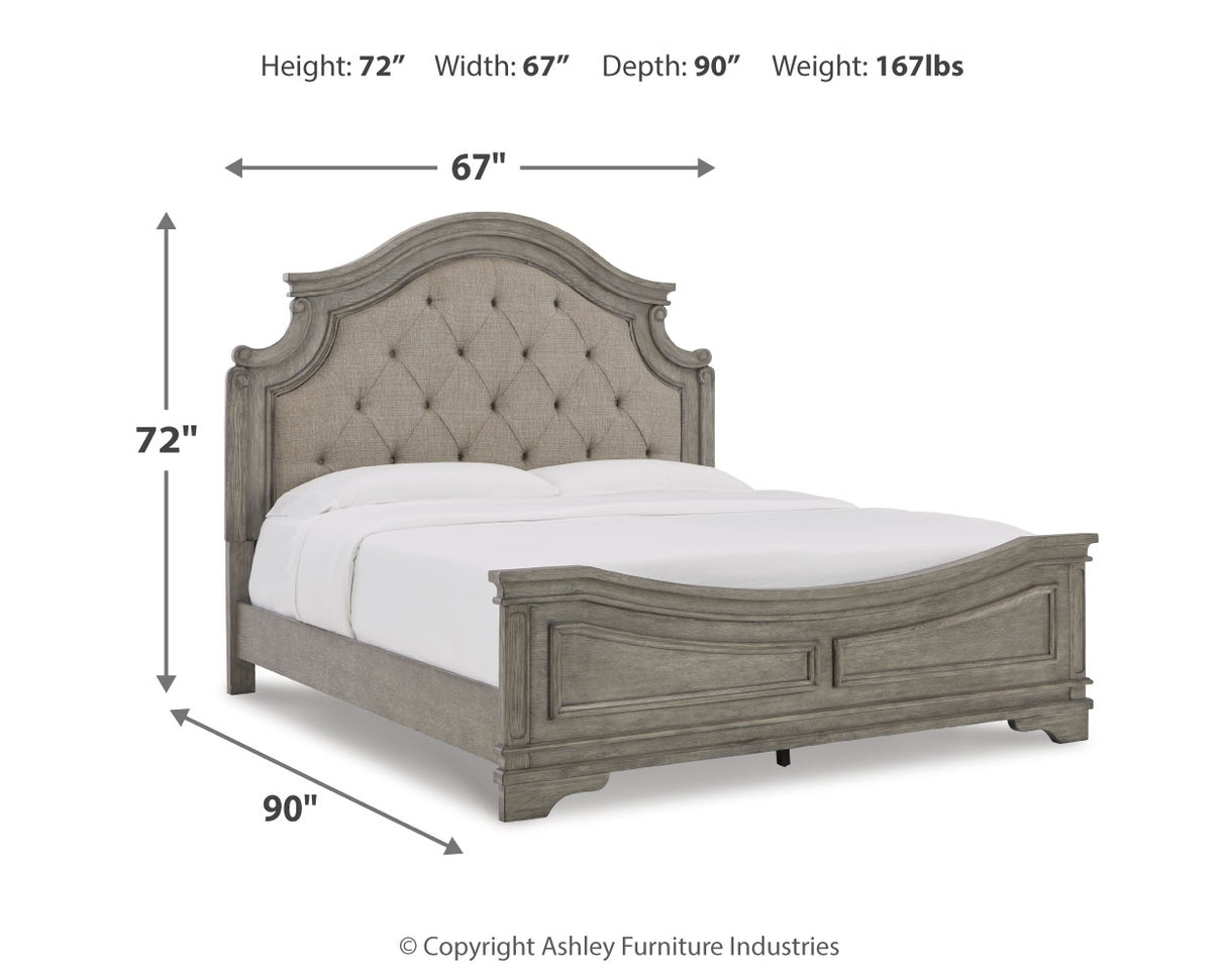 Lodenbay Queen Upholstered Panel Bed, Dresser and Mirror