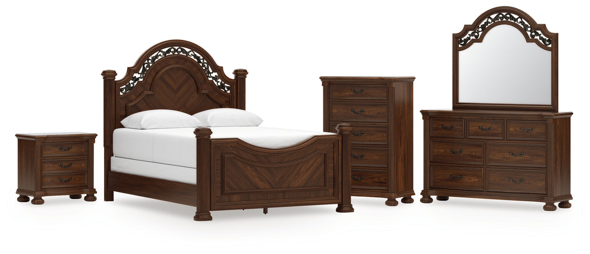 Furniture City Houma - Ashley Furniture - Lavinton Queen Poster Bed - Queen Poster Bed, Dresser, Mirror, Chest and Nightstand / Brown - B764B14
