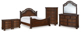 Furniture City Houma - Ashley Furniture - Lavinton Queen Poster Bed - Queen Poster Bed, Dresser, Mirror, Chest and 2 Nightstands / Brown - B764B18
