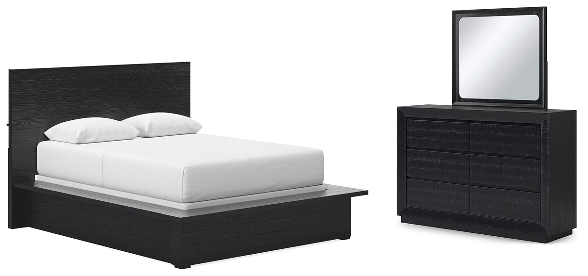 Furniture City Houma - Ashley Furniture - Londer Queen Panel Bed - Queen Panel Bed, Dresser and Mirror / Black - B768B3