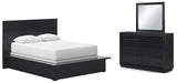 Furniture City Houma - Ashley Furniture - Londer Queen Panel Bed - Queen Panel Bed, Dresser and Mirror / Black - B768B3