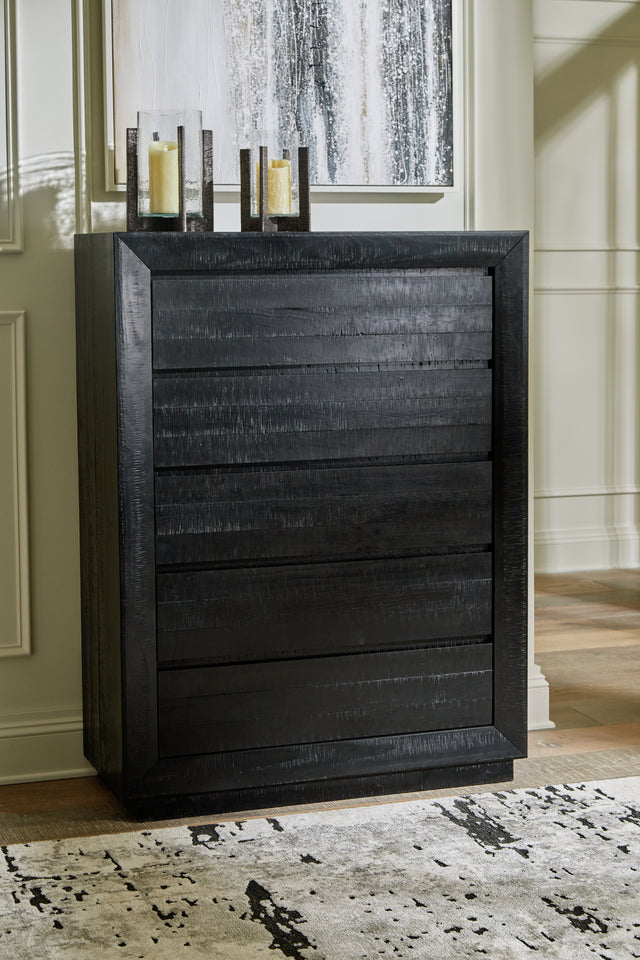 Furniture City Houma - Ashley Furniture - Londer Chest of Drawers - Five Drawer Chest / Black - B768-46