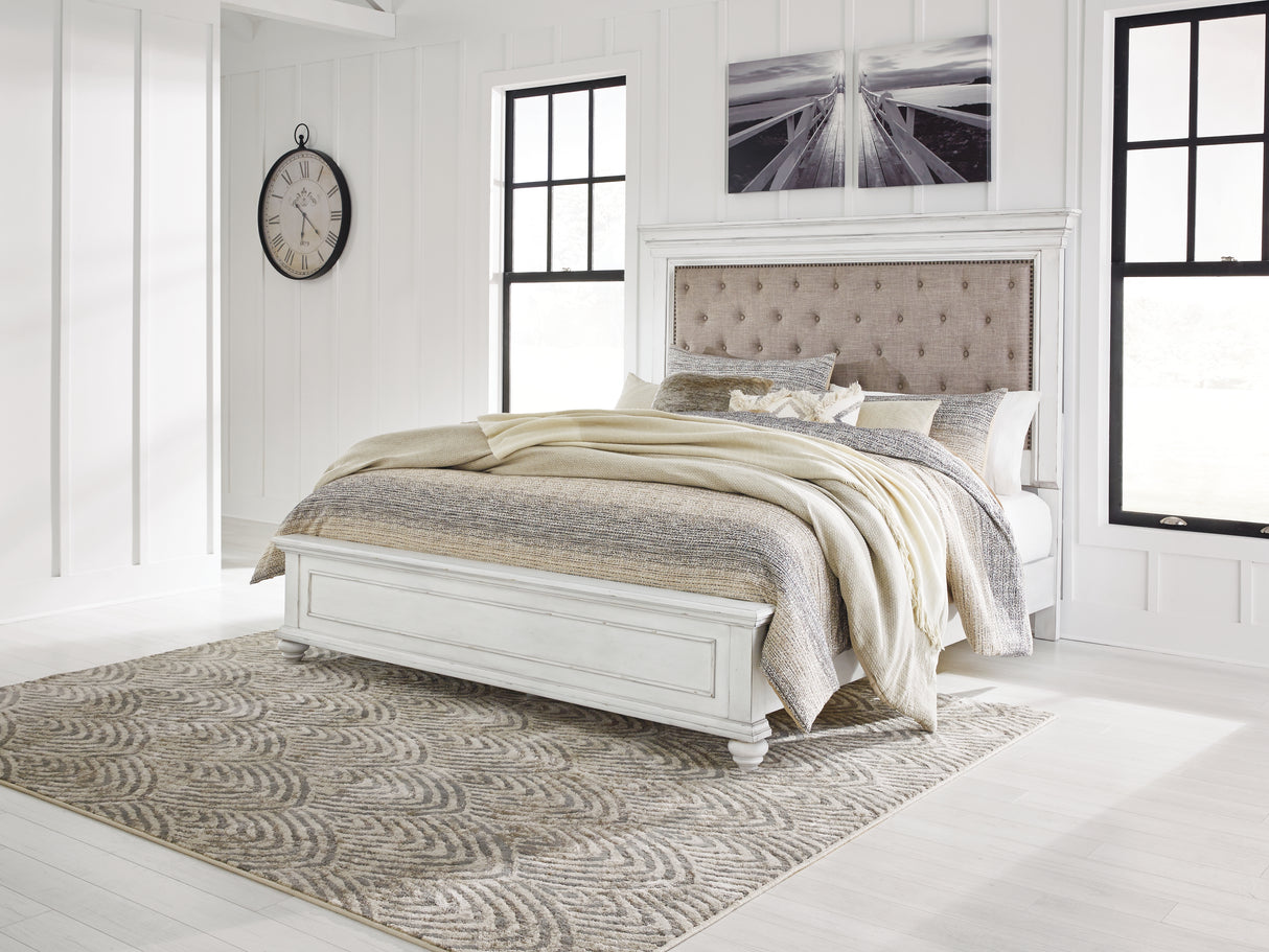 Kanwyn King Upholstered Panel Bed, Dresser and Nightstand