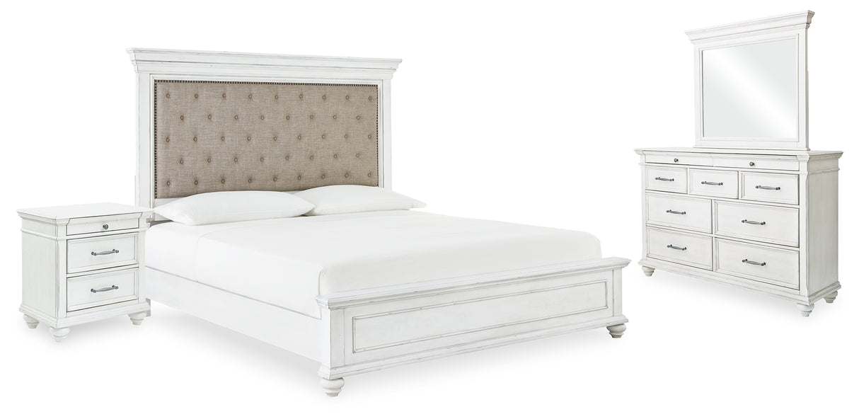 Furniture City Houma - Ashley Furniture - Kanwyn Queen Upholstered Panel Bed, Dresser, Mirror, and Nightstand - Queen Upholstered Panel Bed, Dresser, Mirror, and Nightstand - B777B16
