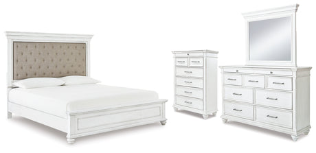 Furniture City Houma - Ashley Furniture - Kanwyn Cal King Upholstered Panel Bed, Dresser, Mirror and Chest - Cal King Upholstered Panel Bed, Dresser, Mirror and Chest - B777B23