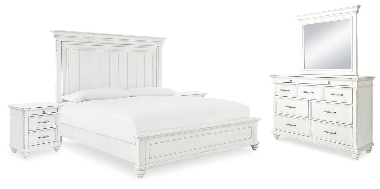 Furniture City Houma - Ashley Furniture - Kanwyn Queen Panel Bed - Queen Panel Bed, Dresser, Mirror and 2 Nightstands / Whitewash - B777B28