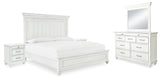 Furniture City Houma - Ashley Furniture - Kanwyn Queen Panel Bed - Queen Panel Bed, Dresser, Mirror and 2 Nightstands / Whitewash - B777B28
