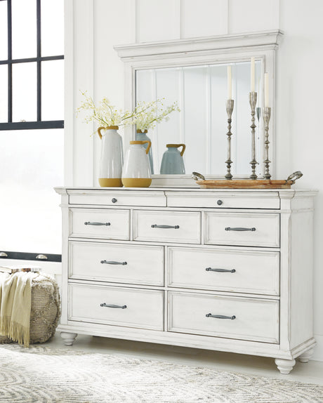 Furniture City Houma - Ashley Furniture - Kanwyn Dresser and Mirror - Dresser and Mirror / Whitewash - B777B1